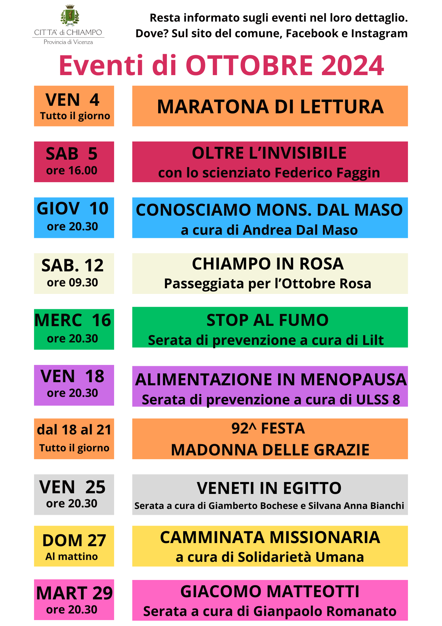 eventi ottobre